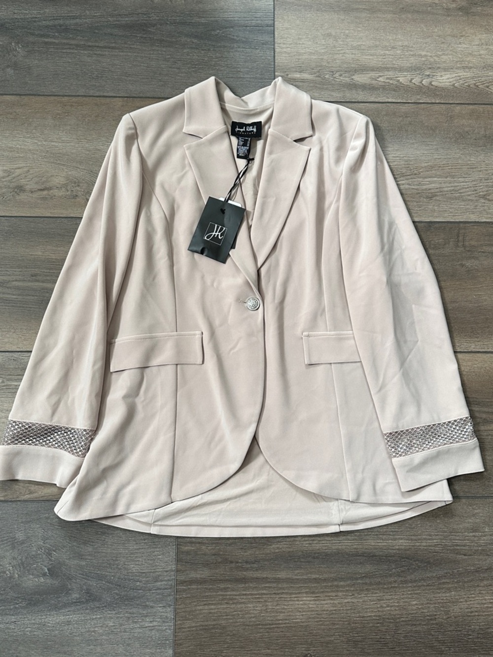 Joseph Ribkoff Signature Beige Single-Button Blazer with Decorative Cuff Trim